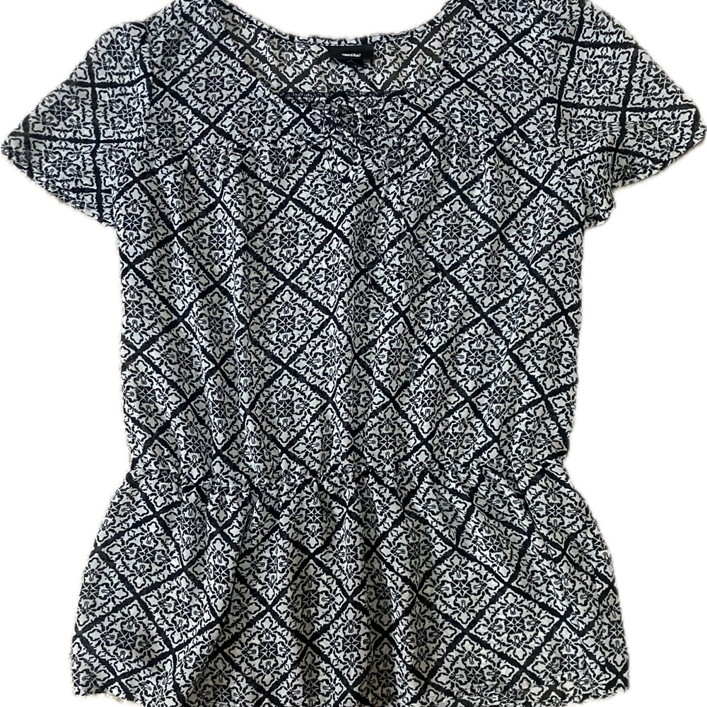 Mossimo Supply Co Black and White Sheer Blouse with Tie at Top Women’s Size S